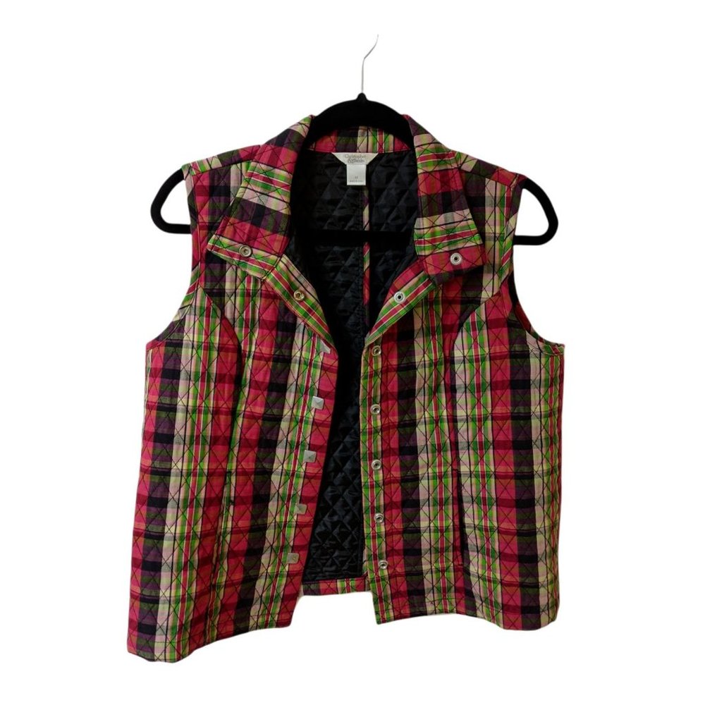 Christopher & Banks Womens Quilted Plaid Sleeveless Vest Jacket Size Medium